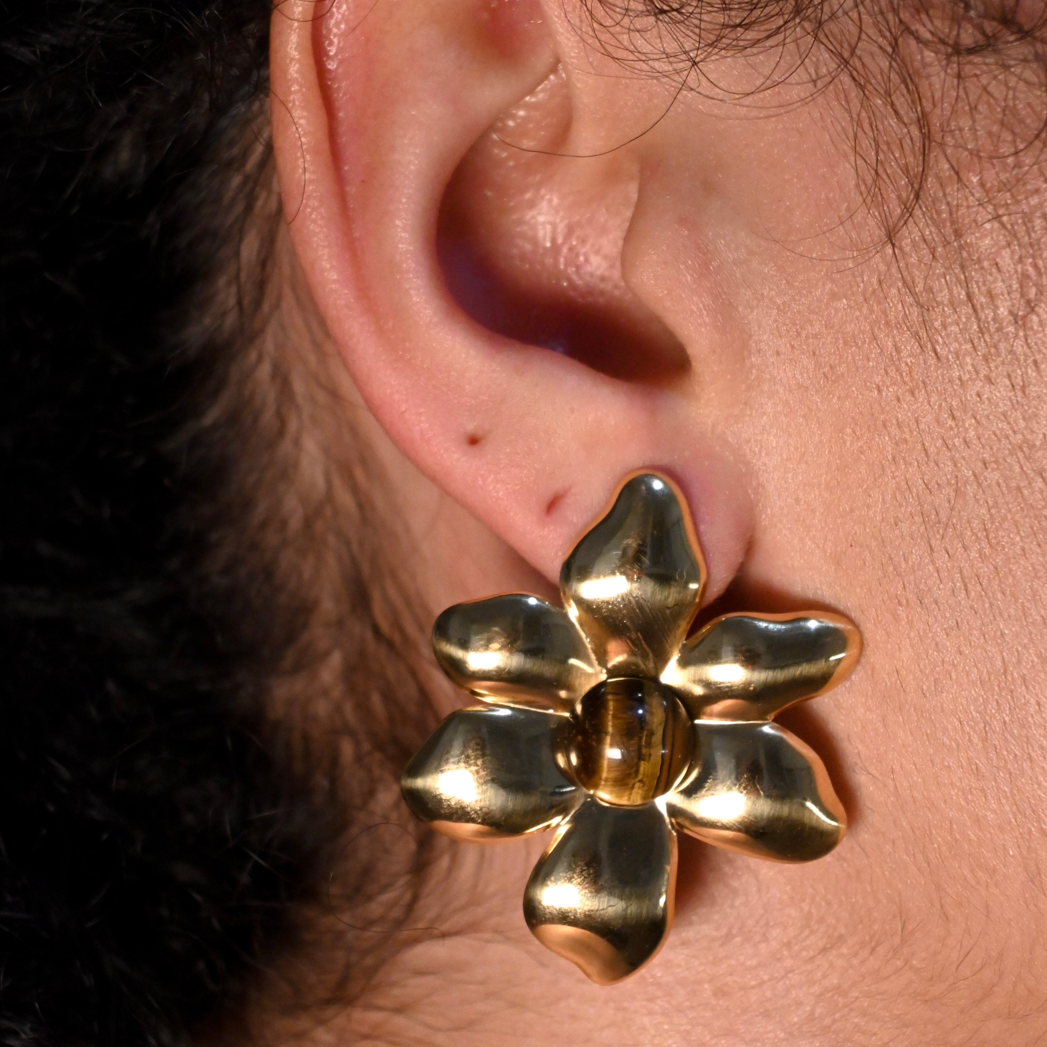 Tiger Eye Flower Earring