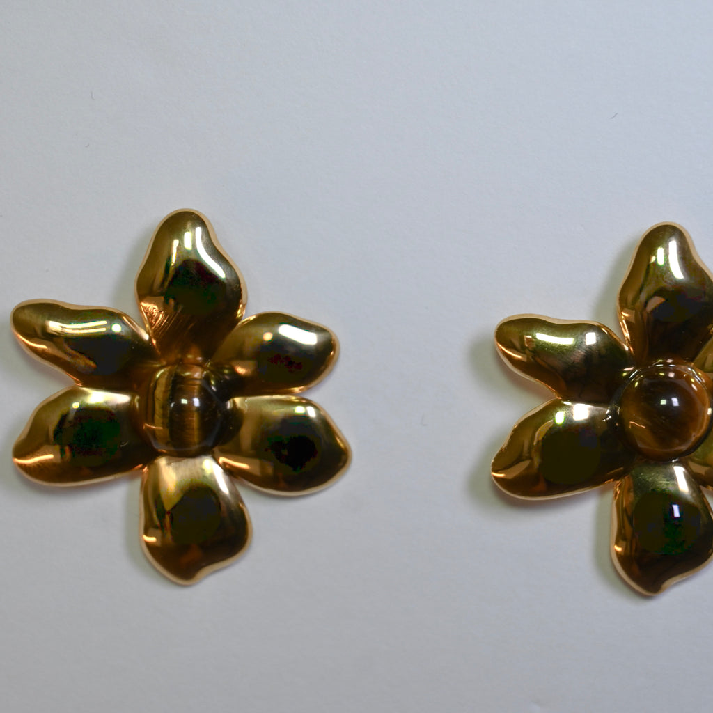 Tiger Eye Flower Earring